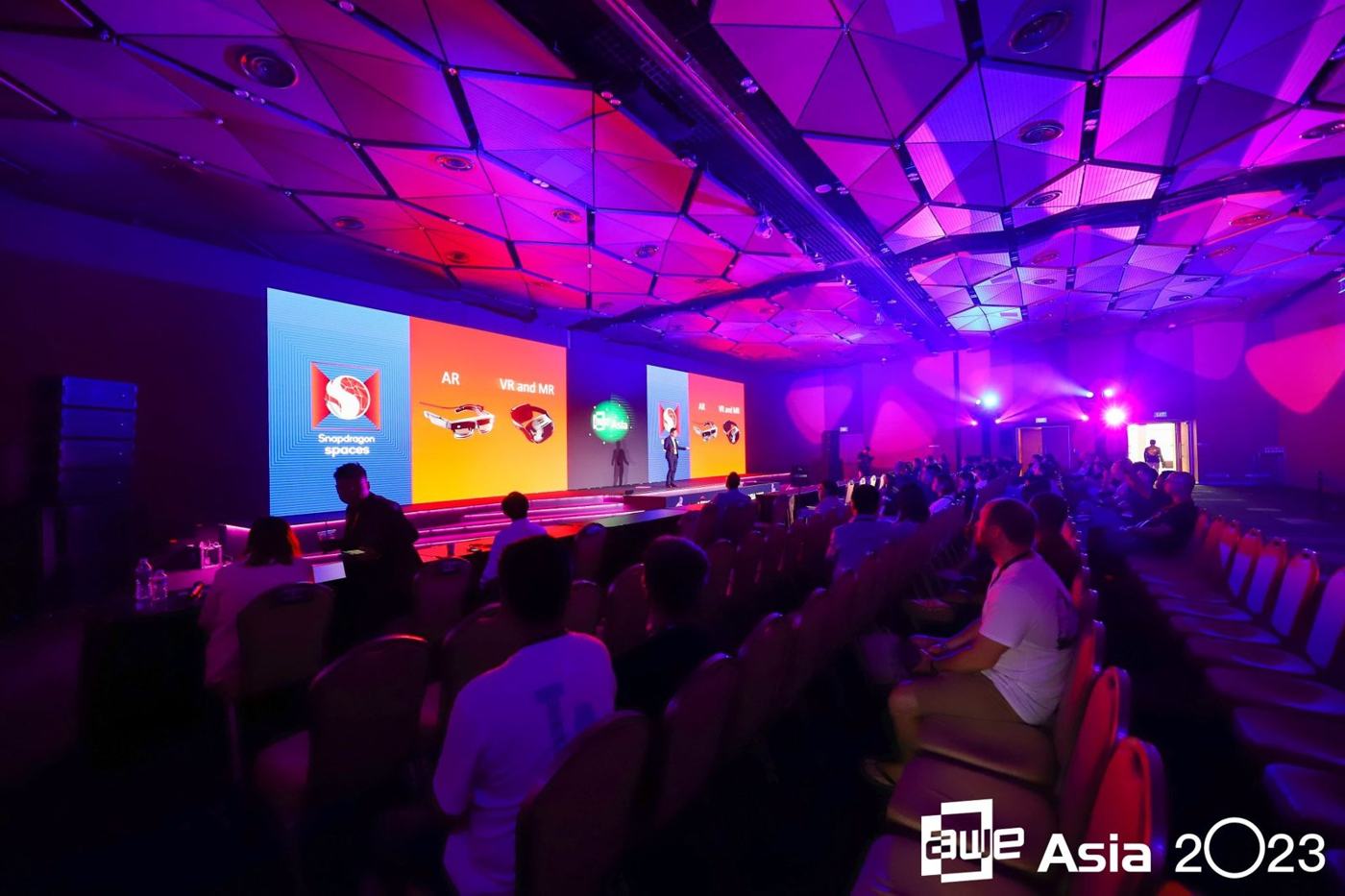 Packed audience hall at AWE Asia 2023, where Sanan Goyal was a main-stage panelist